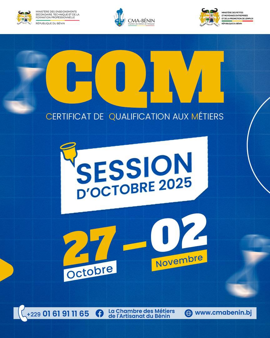 Certificat de Qualification aux Métiers (CQM) Session d'octobre 2025